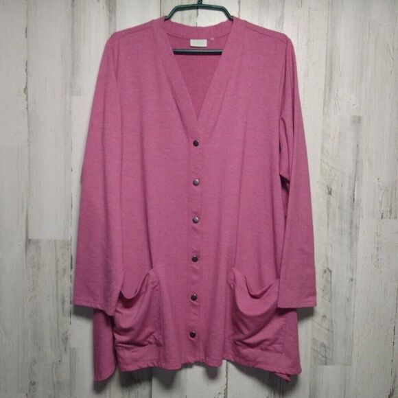 Logo Lori Goldstein Pink Snap Front Sweatshirt Cardigan - Picture 1 of 4